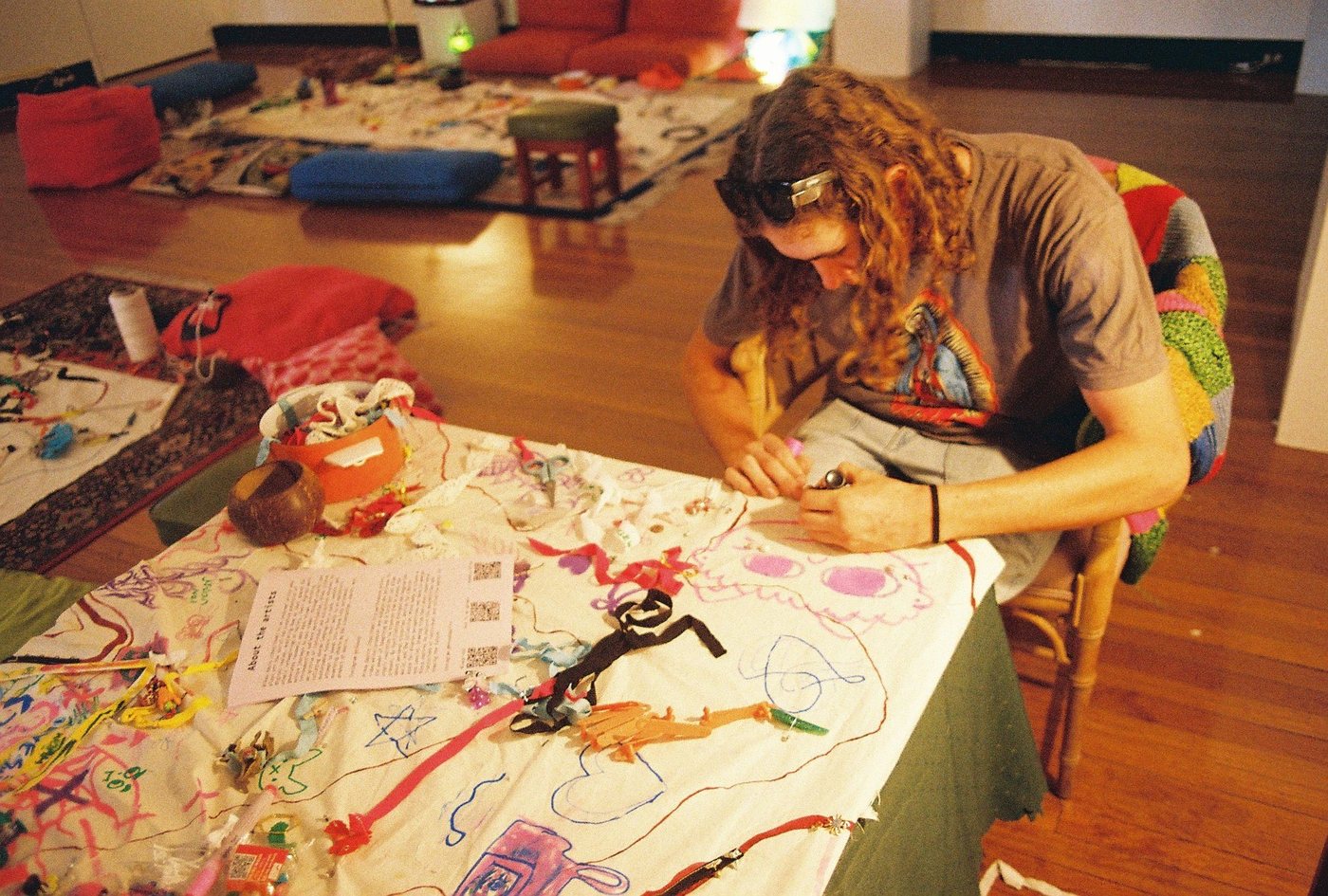 A visitor working on the map