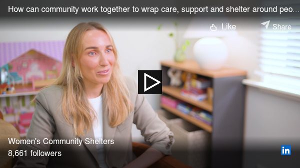 Still from the Aurora Place campaign video for Women’s Community Shelters